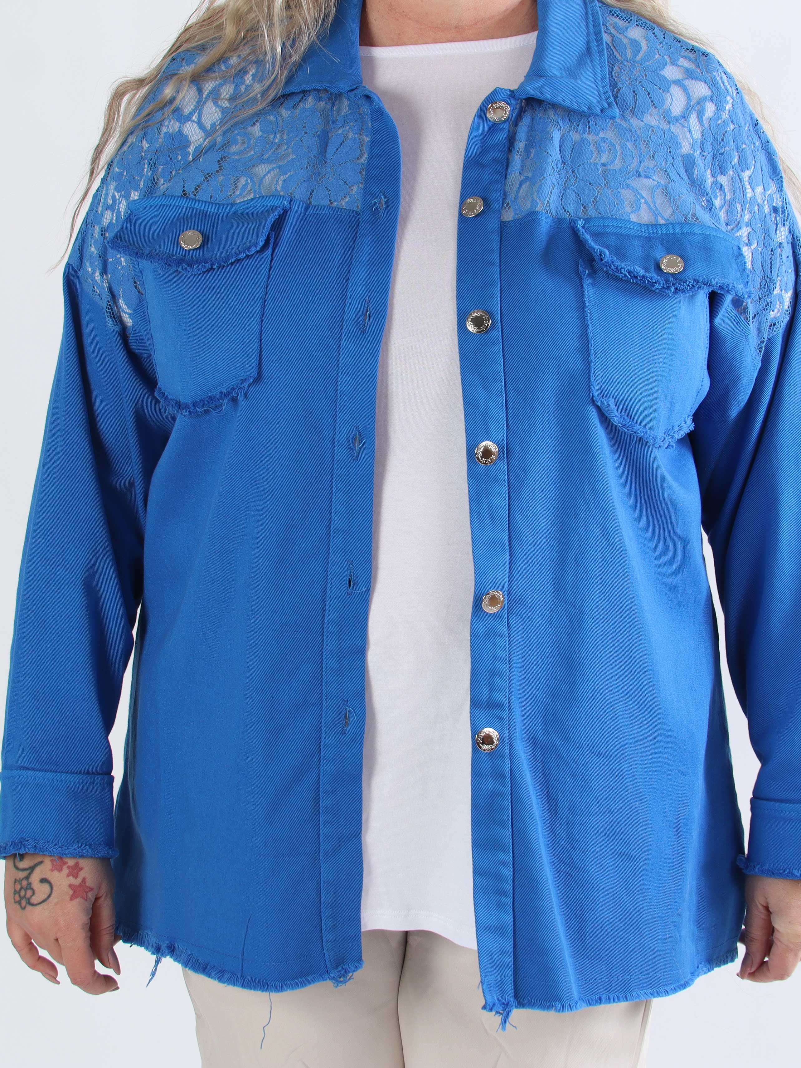 Scarlett - Plus size denimjakke med blonde på skuldrene